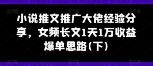 小说推文推广大佬经验分享,女频长文1天1万收益爆单思路(下)-私藏资源社
