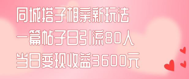 同城搭子相亲新玩法一篇帖子引流80人当日变现3600元(项目教程+实操教程)【揭秘】-私藏资源社