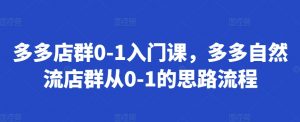 多多店群0-1入门课,多多自然流店群从0-1的思路流程-私藏资源社
