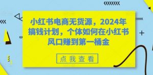 小红书电商无货源,2024年搞钱计划,个体如何在小红书风口赚到第一桶金-私藏资源社