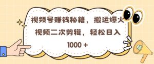 视频号 0门槛,搬运爆火视频进行二次剪辑,轻松实现日入几张【揭秘】-私藏资源社