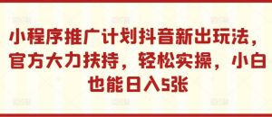 小程序推广计划抖音新出玩法,官方大力扶持,轻松实操,小白也能日入5张【揭秘】-私藏资源社