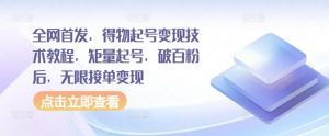 全网首发,得物起号变现技术教程,矩量起号,破百粉后,无限接单变现-私藏资源社