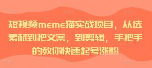 短视频meme猫实战项目,从选素材到把文案,到剪辑,手把手的教你快速起号涨粉-私藏资源社