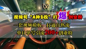视频号“A种B收”打爆创业粉,一套视频模板打通自热流,单日单号引流200+创业粉-私藏资源社