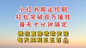 小红书搬运热门短剧,轻松爆流百万播放,每天引流几十人,搞个大几百块真的很简单-私藏资源社