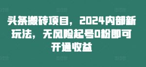 头条搬砖项目,2024内部新玩法,无风险起号0粉即可开通收益-私藏资源社