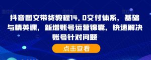 抖音图文带货教程14.0交付体系,基础与精英课,新增账号运营锦囊,快速解决账号针对问题-私藏资源社