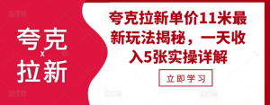 夸克拉新单价11米最新玩法揭秘,一天收入5张实操详解-私藏资源社